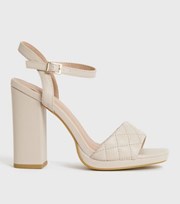 New Look Off White Quilted Block Heel Platform Sandals